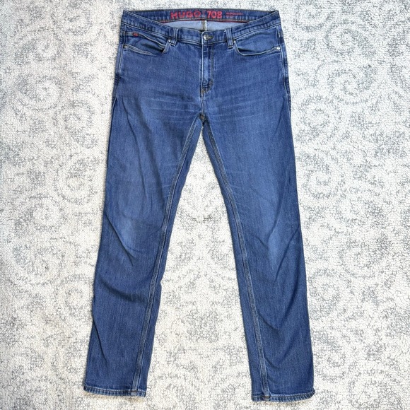 HUGO by Hugo Boss 708 Jeans Men's 33x32 Slim Fit Dark Wash Denim Casual Stretch‎ - Picture 1 of 16